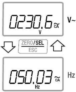 0230.6 ~ V V~ ↓ ZERO/SEL ESC ↑ 050.03 ~ Hz ~CA