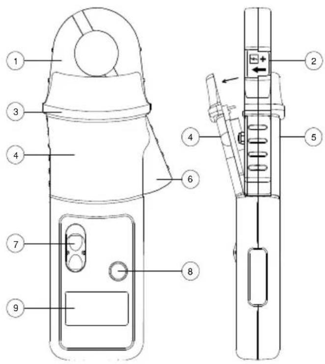 Technical diagram of a handheld device with numbered parts and labeled parts in Chinese