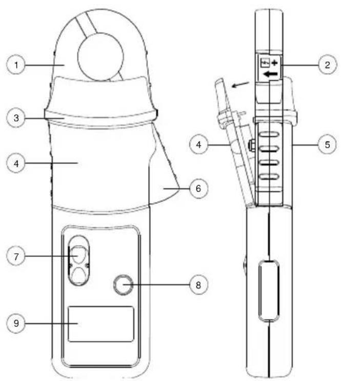 Technical diagram of a handheld device with numbered parts for identification and assembly reference.