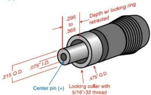 .295 to .365 Depth w/ locking ring retracted .215 O.D. .075" I.D. .475" O.D. Locking collar with 5/16"-32 thread Center pin (+)