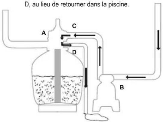 D, au lieu de retourner dans la piscine. A C D B