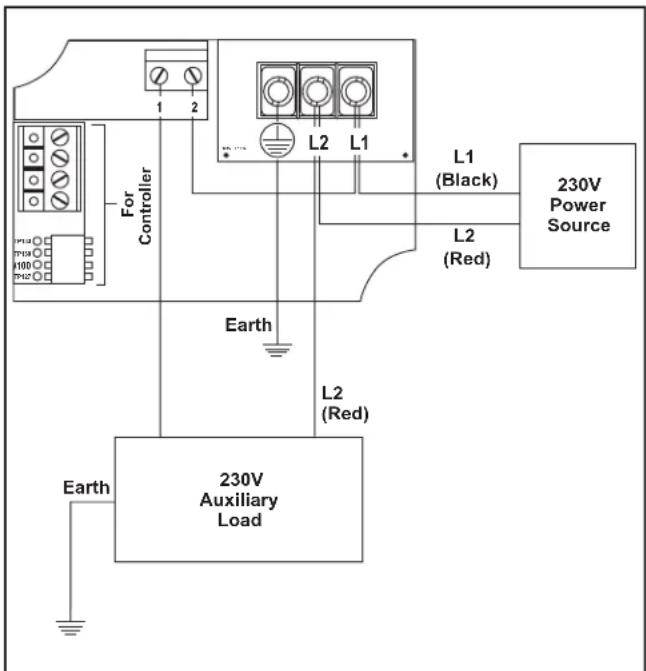 Jandy ePump + SVRS - Wiring Diagram for 230V Aux Load, Shared Power Source - 1