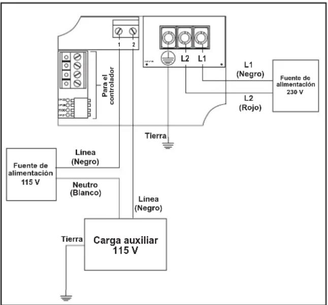 Jandy ePump + SVRS - Diagrama de cableado de la carga auxiliar de 115 V, fuentes de alimentación separadas - 1