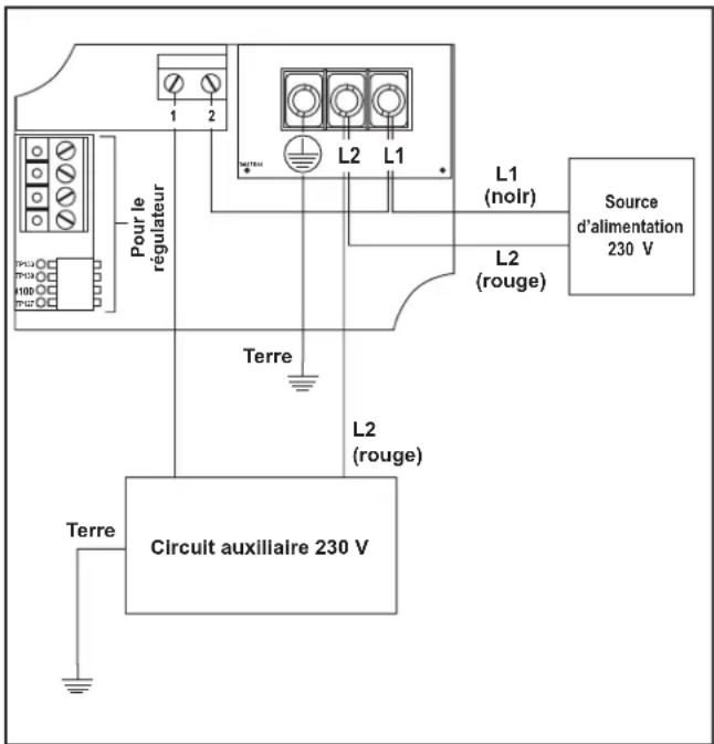 Jandy ePump + SVRS - Schéma de câblage pour le circuit auxiliaire 230 v, source d'alimentation partagée - 1