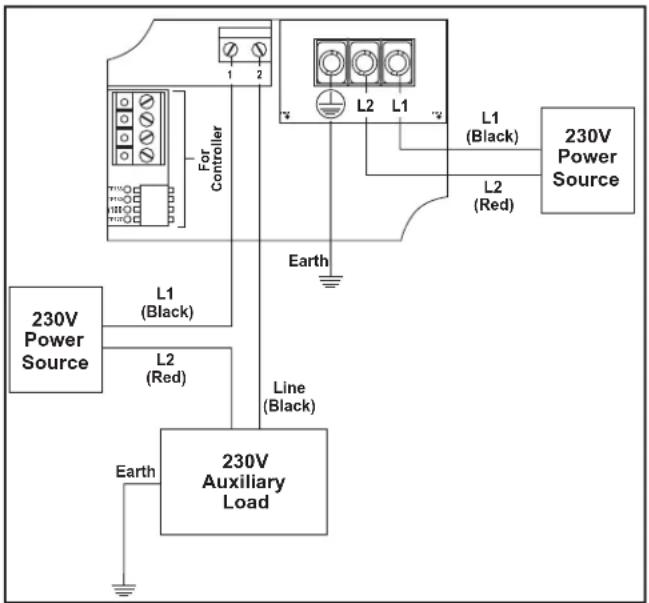 Jandy ePump + SVRS - Wiring Diagram for 230V Aux Load, Shared Power Source - 3
