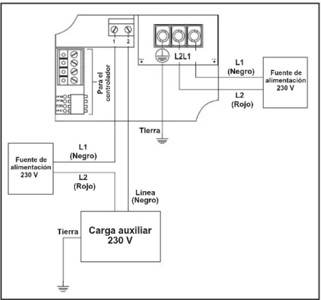 Jandy ePump + SVRS - Diagrama de cableado de la carga auxiliar de 230 V, fuentes de alimentación separadas - 1