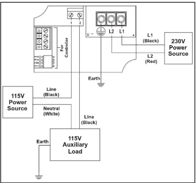 Jandy ePump + SVRS - Wiring Diagram for 230V Aux Load, Shared Power Source - 2