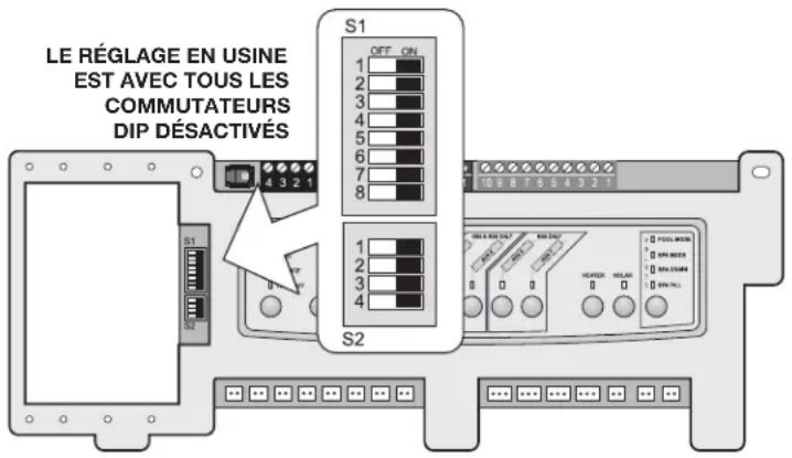 Jandy AquaLink RS All Button - S2 DIP no 1 ON (activé) - priorité thermopompe - 1