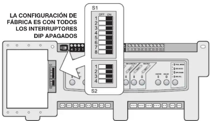 Jandy AquaLink RS OneTouch - DIP S1 n.º 8 encendido - Bomba de calentamiento en lugar de calentador de gas - 1