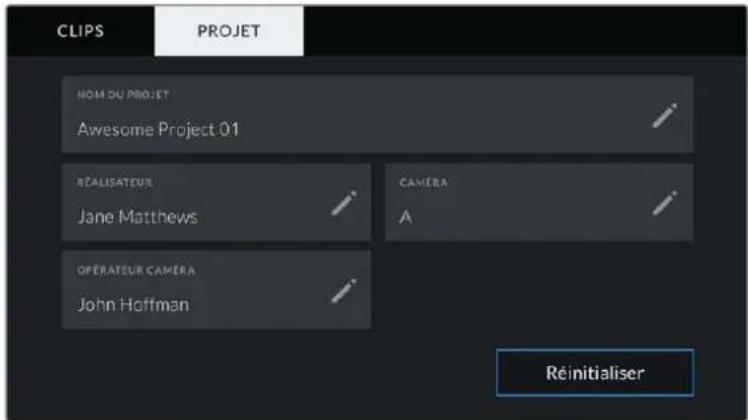 Blackmagic Design Pocket Cinema Camera 6K Pro - Métadonnées de l'onglet projet - 1