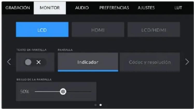 Blackmagic Design Pocket Cinema Camera 6K Pro - Ajustes de monitorización 2 (LCD) - 1