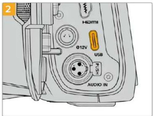 Blackmagic Design Pocket Cinema Camera 6K Pro - So schließen Sie ein USB-C-Laufwerk an: - 2
