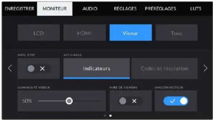 Blackmagic Design Pocket Cinema Camera 6K Pro - Réglages du viseur - 1