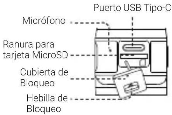 Puerto USB Tipo-C Micrófono Ranura para tarjeta MicroSD Cubierta de Bloqueo Hebilla de Bloqueo