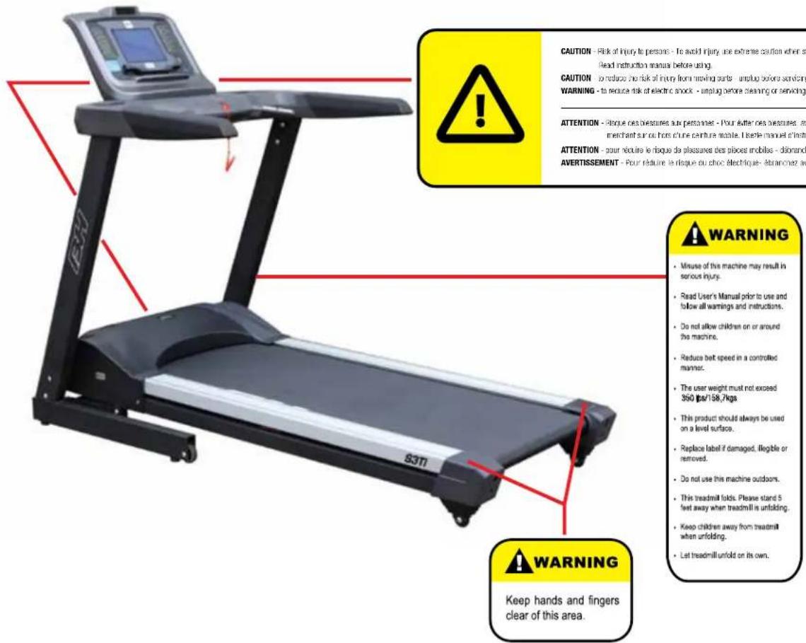 BH FITNESS S3TiB - ÉTIQUETTES DE MISE EN GARDE - 1