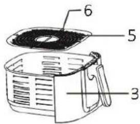 Labeled diagram of a kitchen appliance with numbered parts for identification
