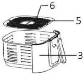 Labeled diagram of a food processor with numbered parts for identification