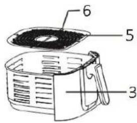 Labeled diagram of a food processor with numbered parts for identification