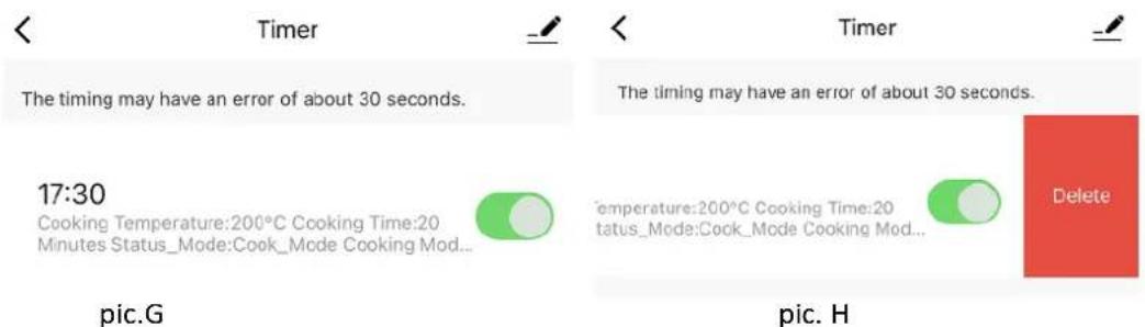 Timer The timing may have an error of about 30 seconds. 17:30 Cooking Temperature:200°C Cooking Time:20 Minutes Status_Mode:Cook_Mode Cooking Mod... pic.G Timer The timing may have an error of about 30 seconds. temperature:200°C Cooking Time:20 status_Mode:Cook_Mode Cooking Mod... Delete pic. H
