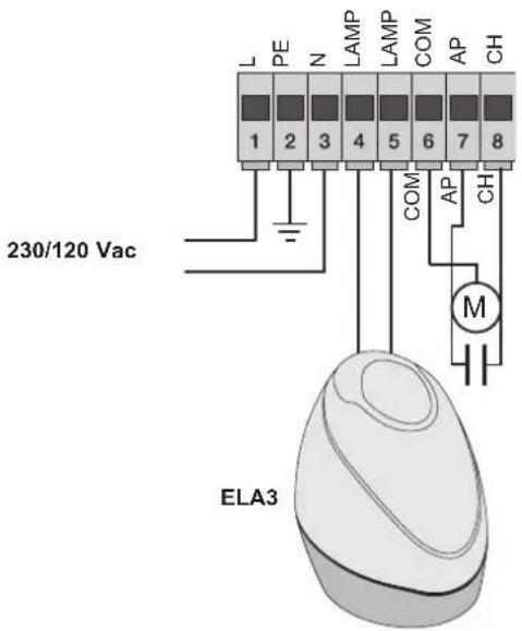 Vimar ELVOX ESM4 - - Cableado de línea de alimentación, luz de destellos y motor eléctrico: - 1