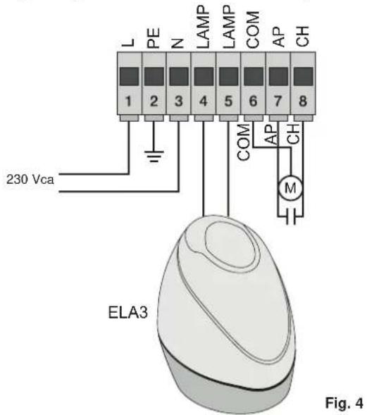 Vimar ELVOX ESM6.D - - Câblage de la ligne d'alimentation, du clignotant et du moteur électrique - 1