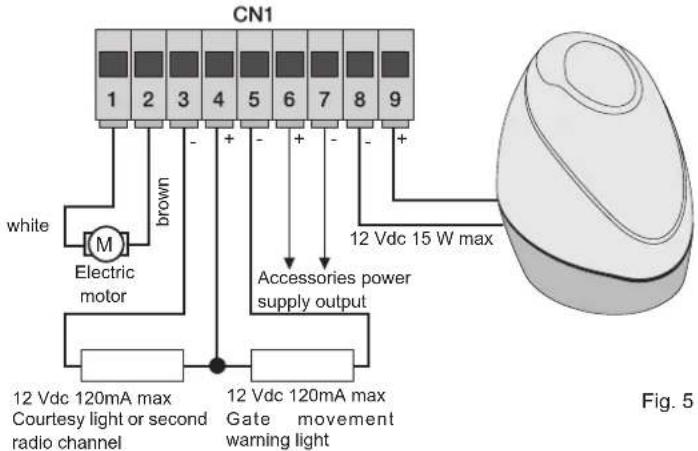 Vimar ELVOX ESM1.120 - 4.2- Wiring for flashing light, courtesy light and gate movement warning light - 1