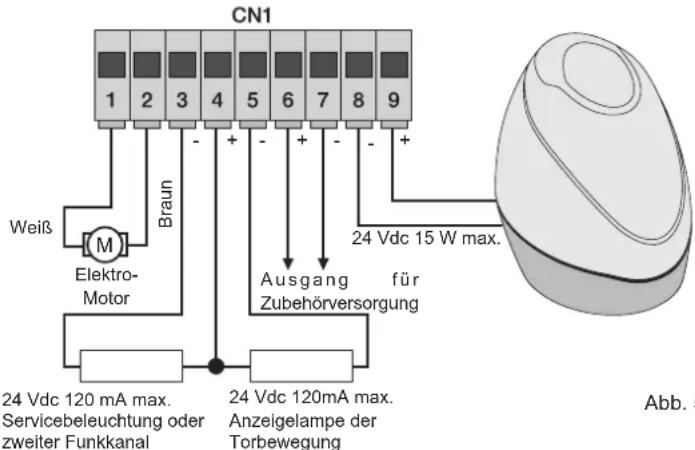 Vimar ELVOX EK02.EXP.120 - 4.3- Verkabelung von Blinkleuchte, Komfortbeleuchtung und Anzeigelampe der Torbewegung - 1
