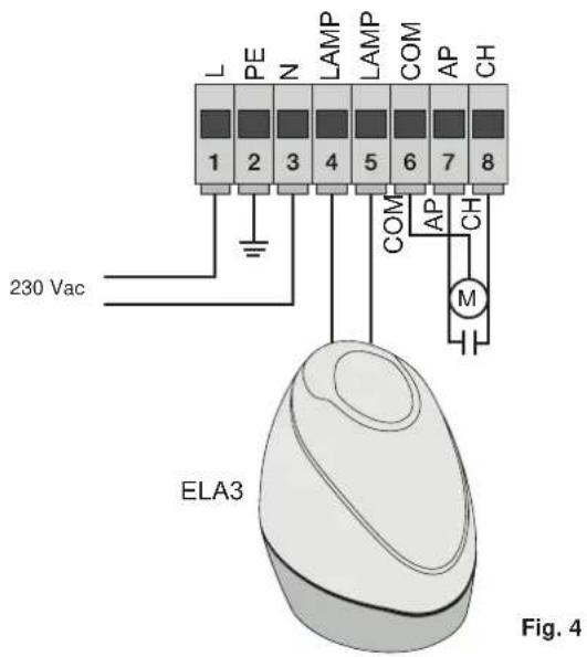 Vimar ELVOX ESM4.D - - Wiring for power line, flashing light and electric motor: - 1