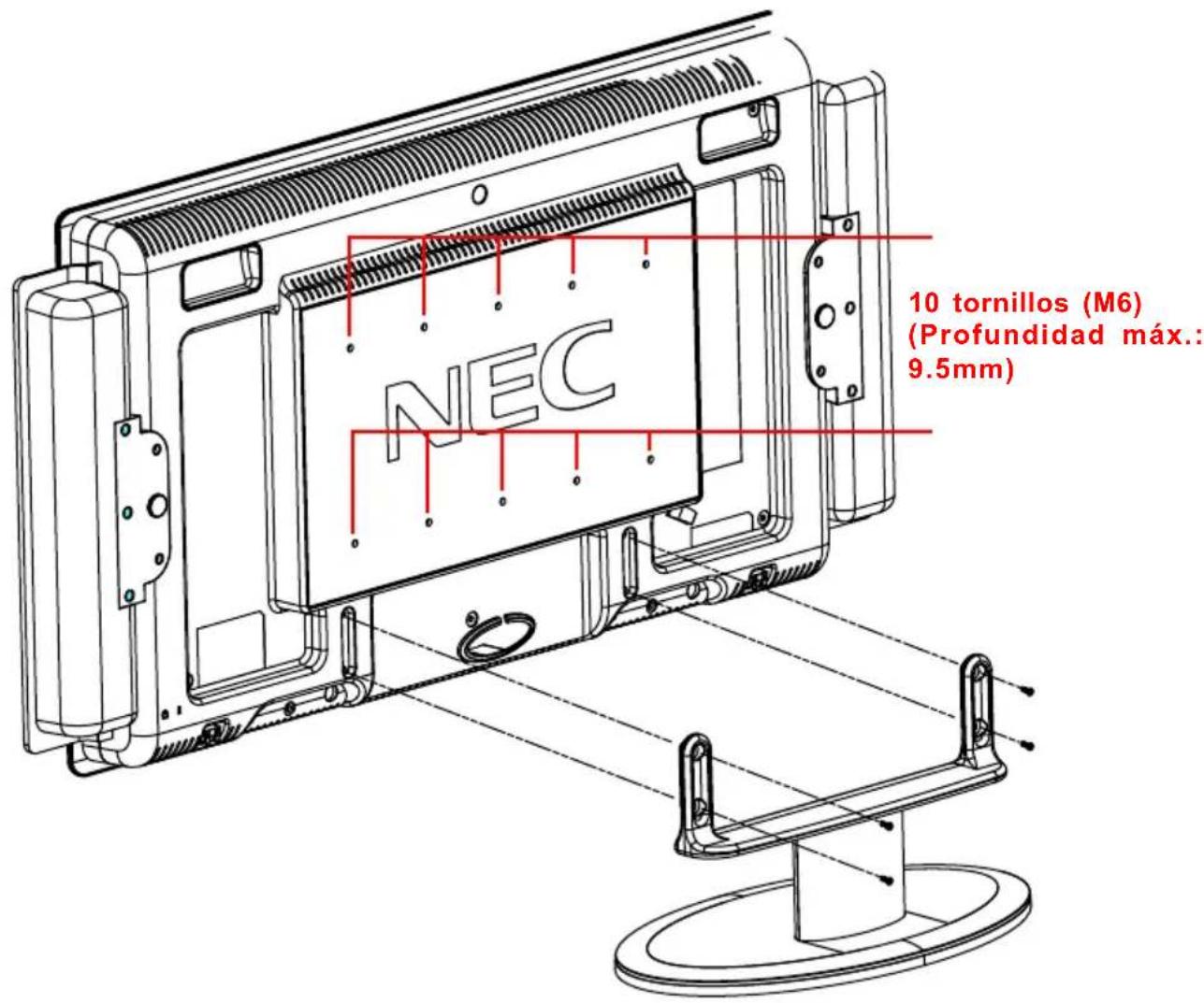 NEC MultiSync LCD3735WXM - Procedimiento para instalación en pared VESA - 1