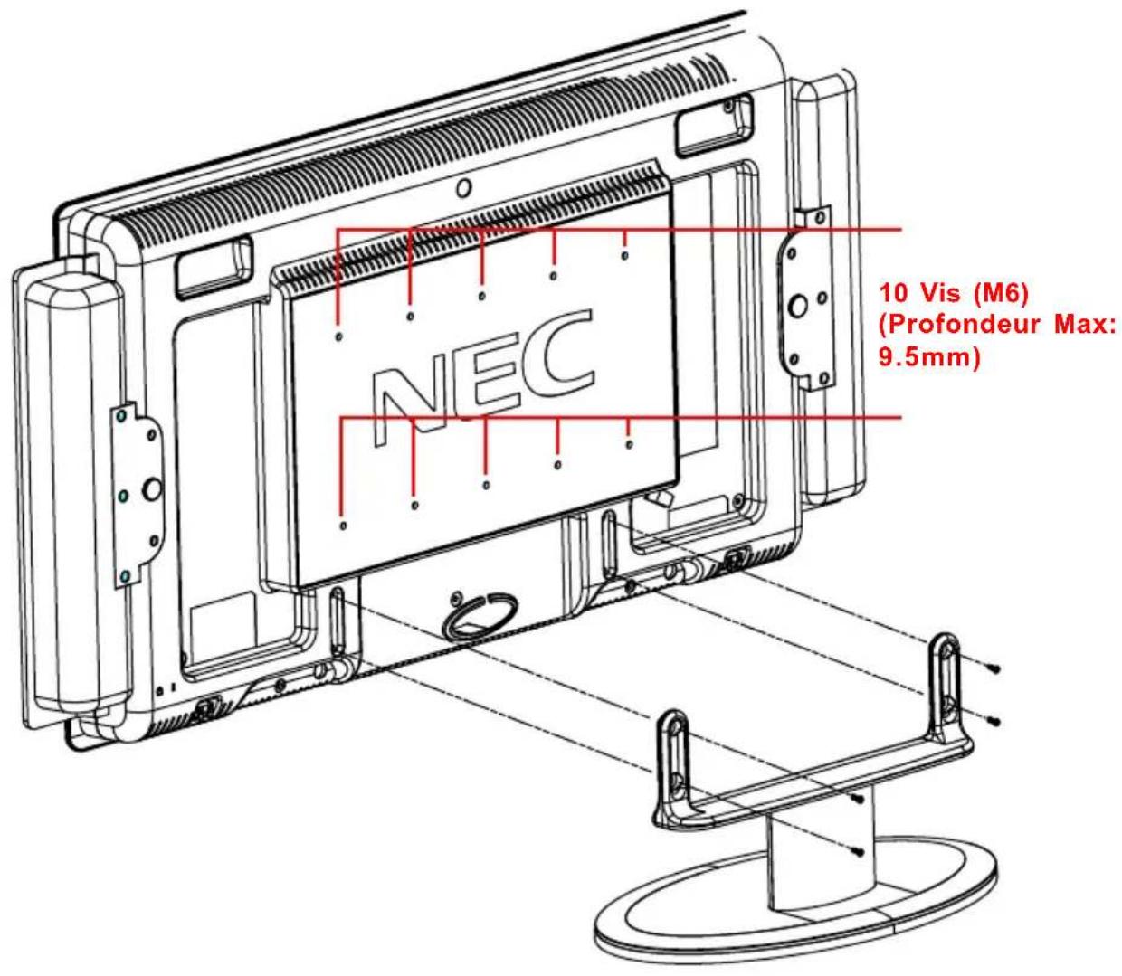 NEC MultiSync LCD3735WXM - Procédure de la fixation murale VESA - 1