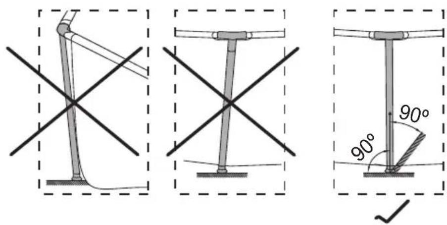 Technical diagram showing three different angles of a structural support system with cross-sectional views and angle annotations.