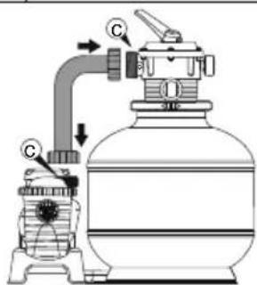 Diagram of a chemical apparatus with labeled components C and directional arrows indicating flow or movement.