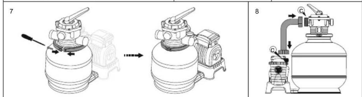 Technical diagram showing two stages of a mechanical device with labeled parts and directional arrows indicating motion.