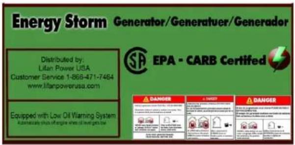Lifan Energy Storm 8000E - Controls andFeatures - 2