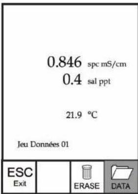 YSI Pro30 - Affichage et effacement des données enregistrées - Mode données - 1