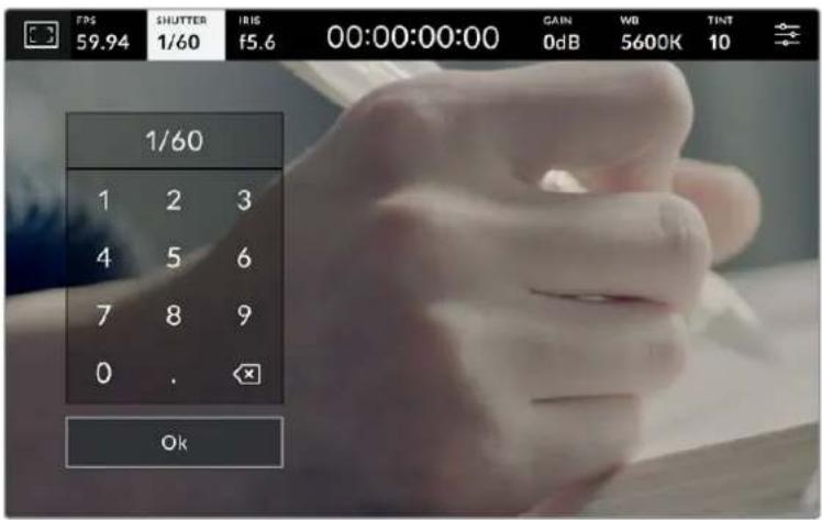 FPS 59.94 SHUTTER 1/60 IRIS f5.6 00:00:00:00 GAIN 0dB WD 5600K TINT 1/60 1 2 3 4 5 6 7 8 9 0 . Ok