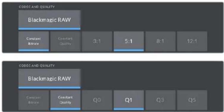 CODEC AND QUALITY Blackmagic RAW Constant Bitrate Constant Quality 3:1 5:1 8:1 12:1 CODEC AND QUALITY Blackmagic RAW Constant Bitrate Constant Quality Q0 Q1 Q3 Q5