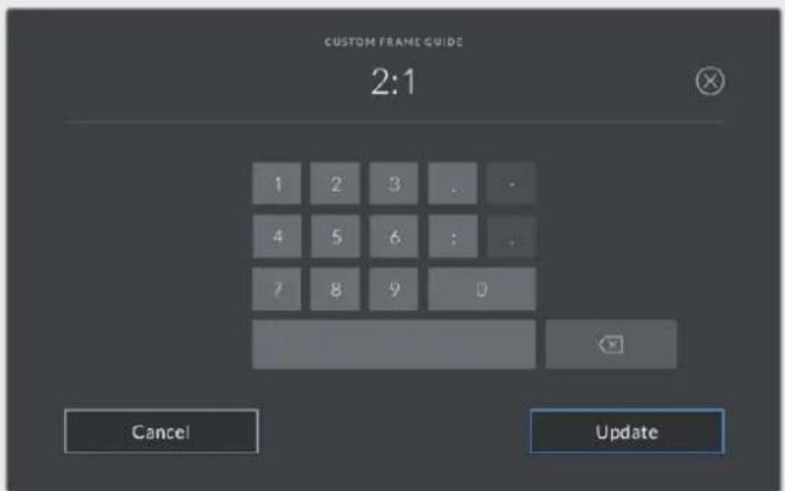 CUSTOM FRAME GUIDE 2:1 1 2 3 . . 4 5 6 : . 7 8 9 0 Cancel Update