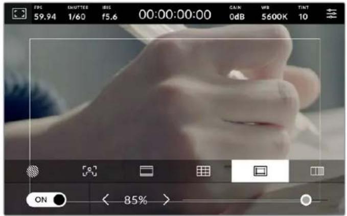 F5E SHUTTER IRIS 00:00:00:00 GAIN WB TINT 59.94 1/60 f5.6 0dB 5600K 10 ON 85%