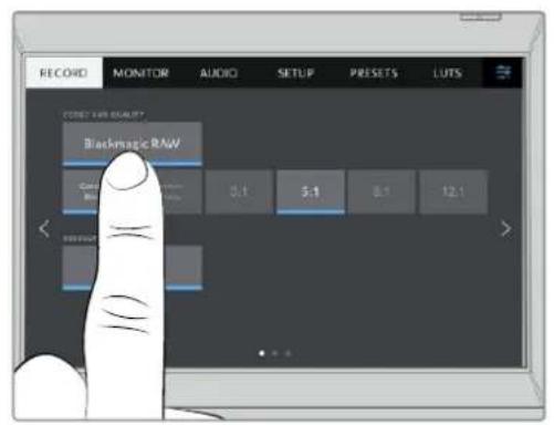RECORD MONITOR AUDIO SETUP PRESETS LUTS POST AIR QUALITY Blackmagic RAW Control 8.1 5.1 8.1 12.1 < REFLECTIVE + - +