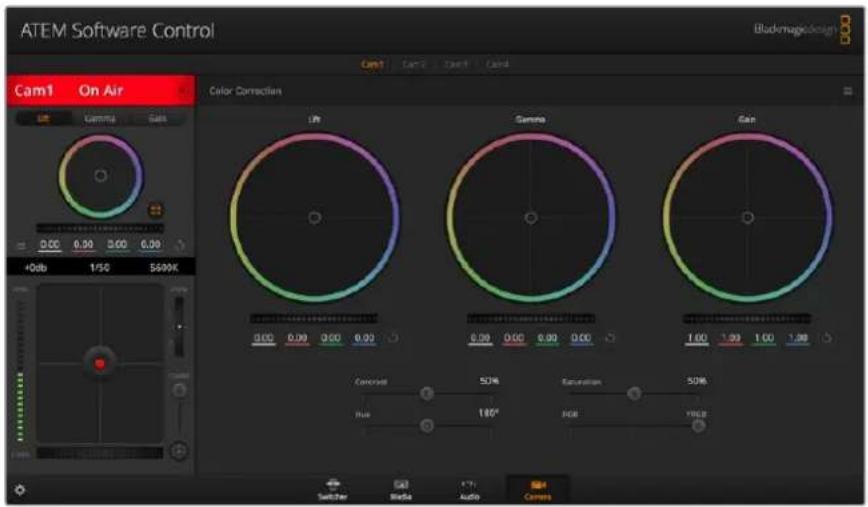 ATEM Software Control Cam1 On Air LIF Gamma Can Color Correcties 0.00 0.00 0.00 0.00 0.00 0.00 0.00 0.00 1.00 1.00 1.00 1.00 Colored 50% Blue 185° Extrusion 50% RGB 196.0 Switcher Edit Auto Camera Blackmagic design