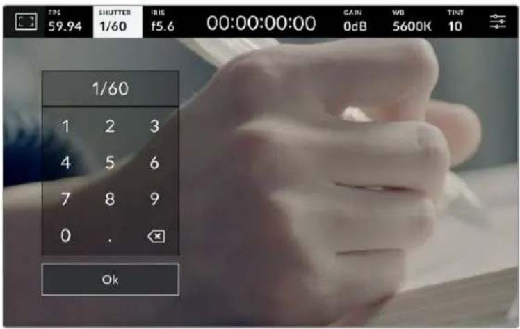 FPS 59.94 SHUTTER 1/60 IRIS f5.6 00:00:00:00 GAIN 0dB WD 5600K TINT 1/60 1 2 3 4 5 6 7 8 9 0 . Ok