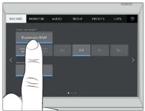 RECORD MONITOR AUDIO SETUP PRESETS LUTS RESET FOR CHAPIT Blackmagic RAW Control 2.1 5.1 6.1 12.1 < > + - < + -