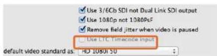Use 3/6Cb SDI not Dual Link SDI output Use 1080p not 1080pF Remove field jitter when video is paused Use LTC Timacnola Input default video standard as: HD 1080i 50