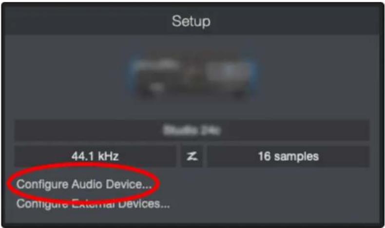 Setup Studio 24h 44.1 kHz Z 16 samples Configure Audio Device... Configure External Devices...