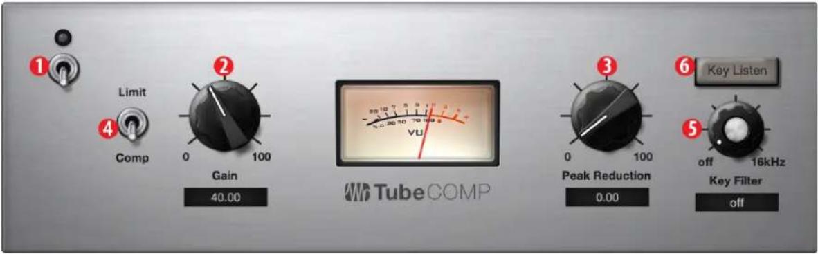 Limit Comp Gain 40.00 2 100 VU TubeCOMP Peak Reduction 0.00 6 Key Listen off 16kHz Key Filter off