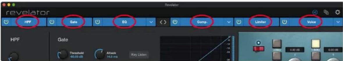 Revelator HPF Gate EQ Comp. Limiter Voice HPF Gate Threshold -60.00 dB Attack 14.0 ms Key Liston 22MHz 0.00 dB 1 MHz 0.00 dB