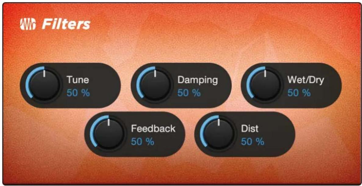Filters Tune 50 % Damping 50 % Wet/Dry 50 % Feedback 50 % Dist 50 %