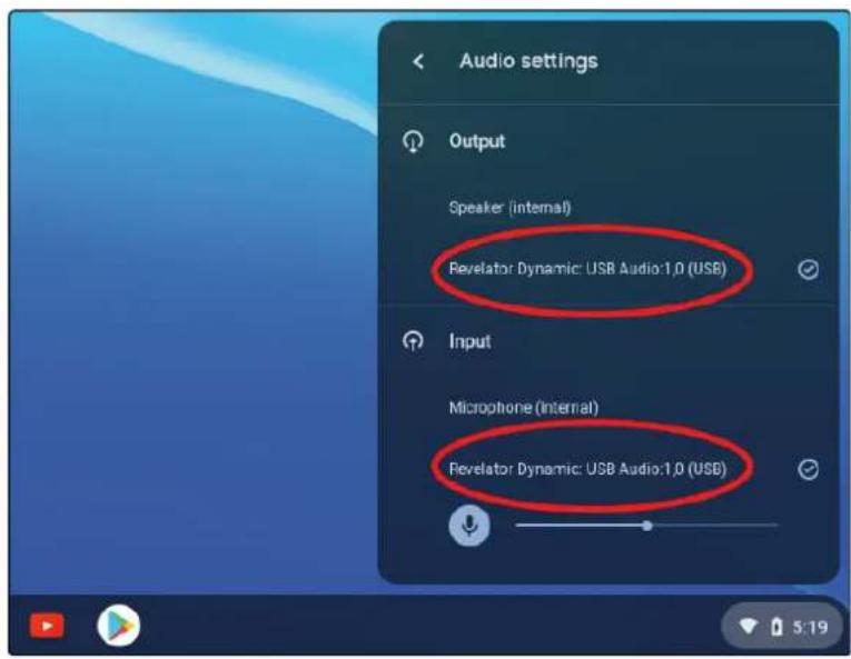 Audio settings Output Speaker (internal) Revelator Dynamic: USB Audio:1.0 (USB) Input Microphone (internal) Revelator Dynamic: USB Audio:1.0 (USB)