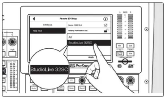 Remote IO Setup A/B Inputs Name: N038-16.0 N038 16.0 Preamp Pumulestone All All StudioLive 32SC Apply StudioLive 32SC PreSony